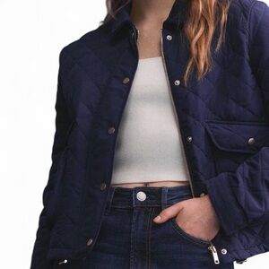 Stradivarius Dark Blue Quilted Bomber Jacket